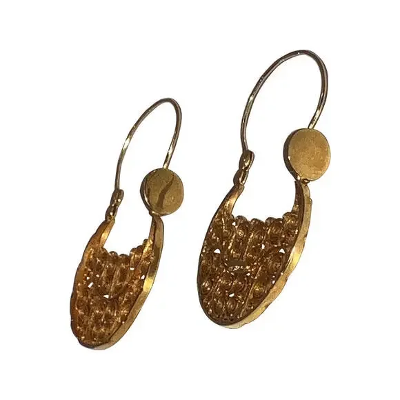 14 KT Gold Mexican Filigree Hoop Earrings